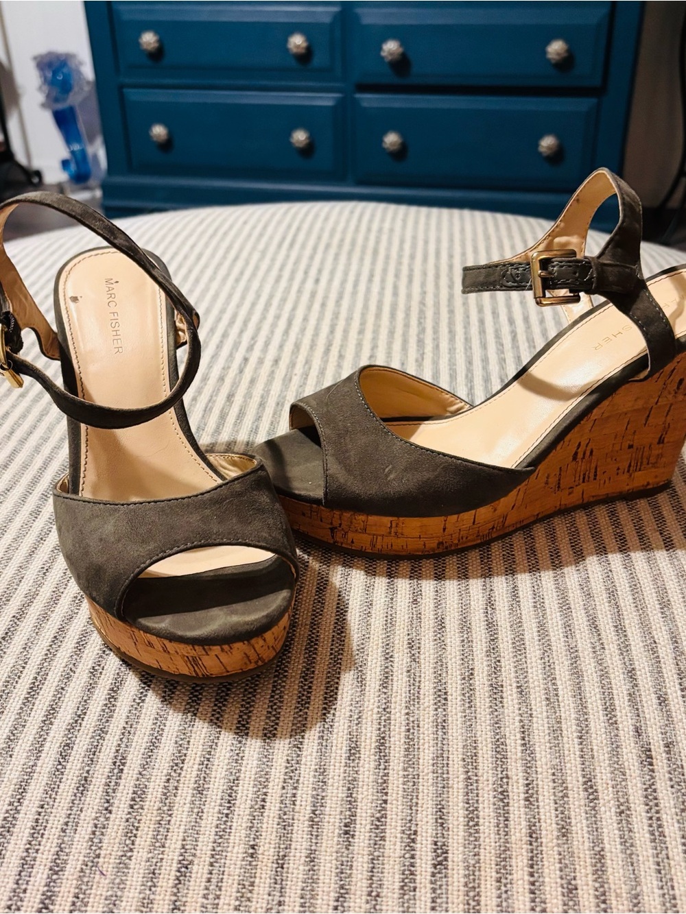 Marc Fisher Olive Green Suede Cork Platform Wedges